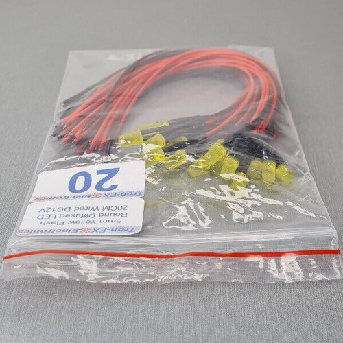 5/10/20Pcs 5mm Yellow Flash Round Diffused Yellow Lens LED 20CM Pre Wired 12V - Picture 14 of 14