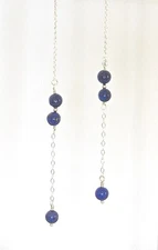 "IAJ" Genuine LAPIS LAZULI LONG LINEAR DANGLE STERLING SILVER Threader Earrings