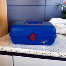 Caboodles Vintage Royal Blue Make Up Box Organizer 2622 Red Handle USA