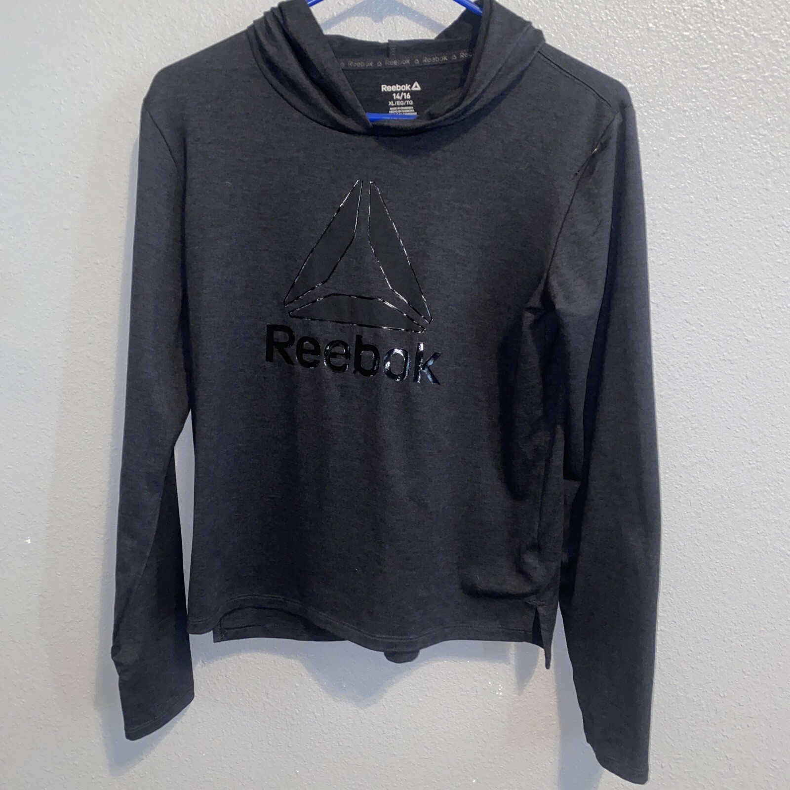 Reebok Running Jacket Hoodie Pullover Teens Boys Black Sz XL 14-16! QUALITY! SEE