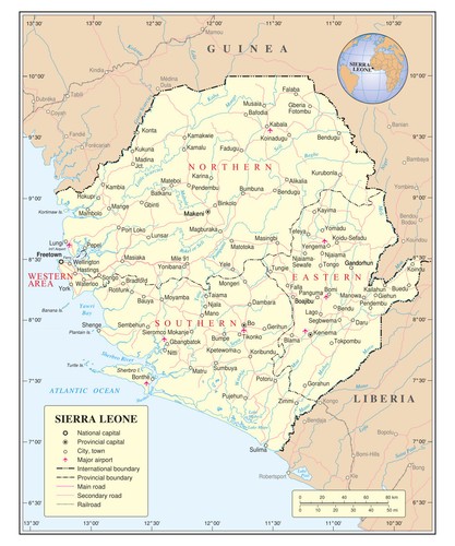 Sierra Leone Political Administrative Province Road Rail City Country Map Poster