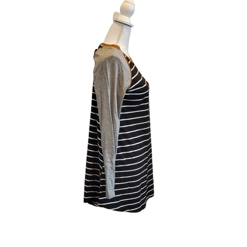 Umgee Shirt Top Striped Oversized Black Gray Pockets Classic Casual Size Small - Picture 2 of 8