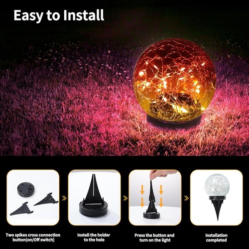 Solar Globe Lights Outdoor Waterproof-Solar Balls for Garden-Cracked Glass Ball - Picture 15 of 29