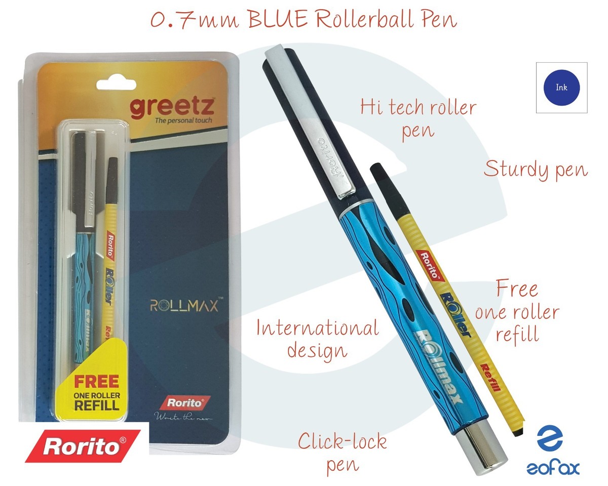 Tip RORITO Greetz Rollmax BLUE Hi-Tech Rollerball Soft Smooth Writing  Pen
