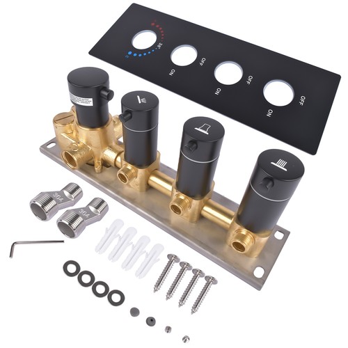 Kit Valvola Comando Doccia Miscelatore Termostatico Ottone 3/4/5 Funzioni Nero/Argento - Foto 26 di 84
