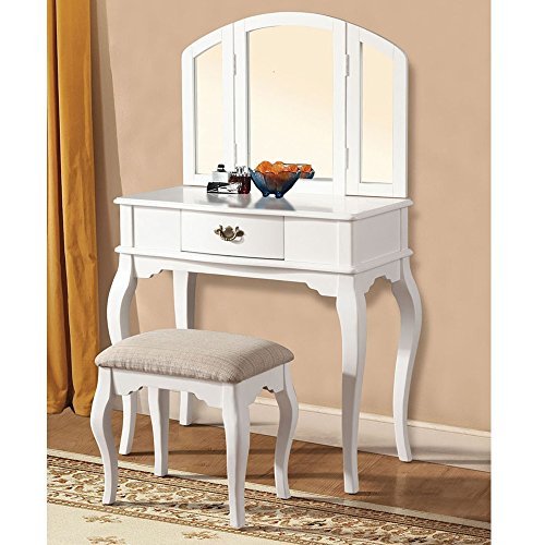 Acme Maren Vanity Desk And Stool In White Finish 90101 For Sale Online Ebay
