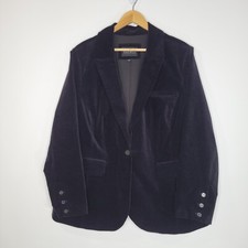 Eloquii Black Velvet Blazer Jacket Size 22 Stretch One Button Lined Career Plus
