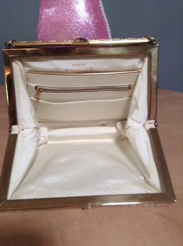 Vintage 60s Nicholas Reich Brocade Gold Silver Purse Handbag Chain Handle Retro - Picture 6 of 12