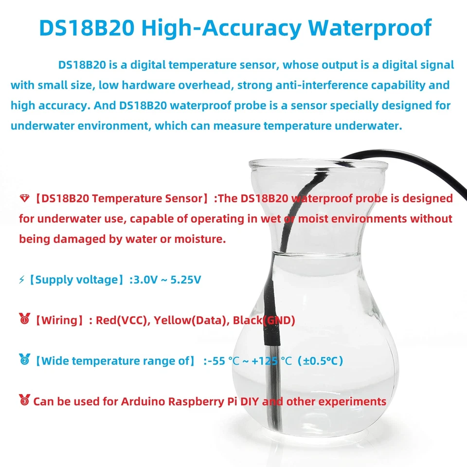 DS18B20 Temperature Sensor High-Accuracy Waterproof for Arduino Raspberry Pi ... - Image 3 of 4