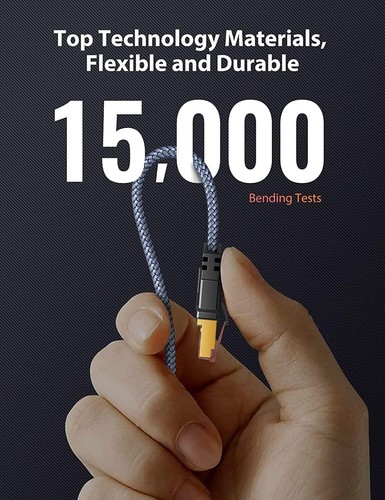 Braided 50FT Heavy Duty Cat8 Ethernet Cable Super Speed 40Gbps/2000Mhz RJ45 - Picture 3 of 6