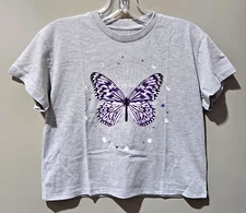 Art Class Heather Gray & Purple Butterfly Print Cropped SS Tee -- Medium 7/8