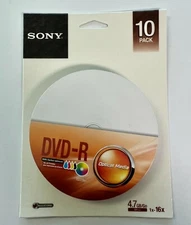Sony DVD-R 10 Pack 120min 4.7GB AccuCORE 16X White Inkjet Printable 10DMR47SCPP