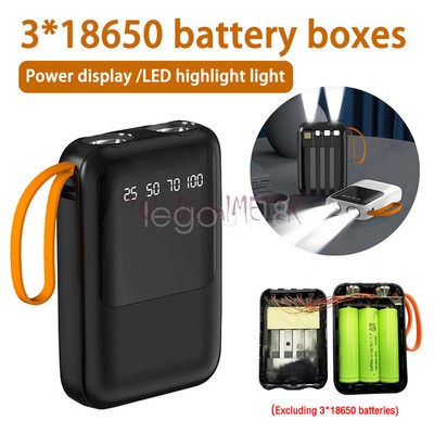 DIY Power Bank Kit 4-Wire Micro USB Type-C Battery Charge Storage Box Flashlight