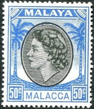 Malaysia Malacca 1954-57  QEII  50c Black & Bright Blue  SG.35  Mint (MNH)