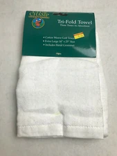 Club Champ Tri Fold Golf Towel With Bag Clip 25" X 16" Cotton White NEW