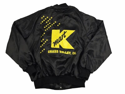 Vtg Kmart Satin Jacket Mens XL Grass Valley CA Black USA 80s 90s
