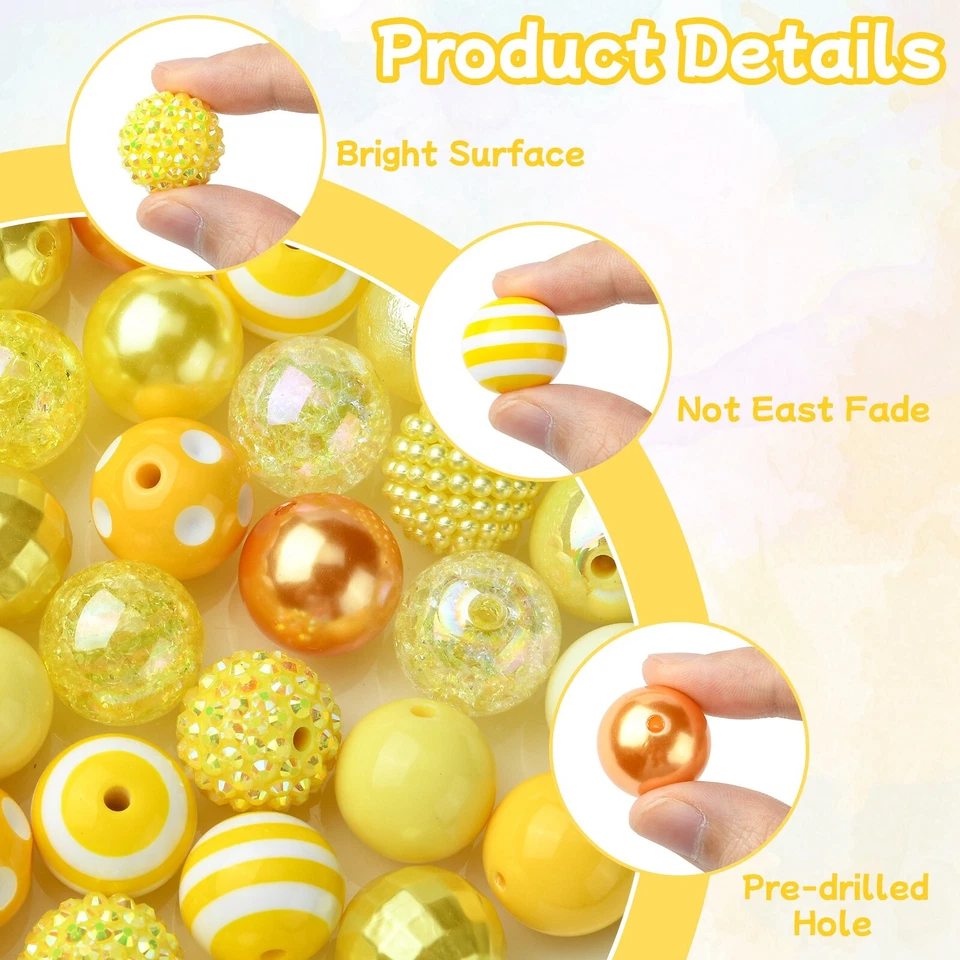Cuentas redondas de acrílico amarillo de 50x 20 mm con bolas de plástico cuentas sueltas de chicle Foto 4 de 4