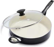 Greenpan Rio Healthy Ceramic Nonstick 5QT Saute Pan Jumbo Cooker with Helper Han