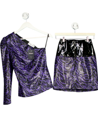 Stand Studio Purple Vinyl And Faux Leather Zebra Print Skirt And One Sleeved Top