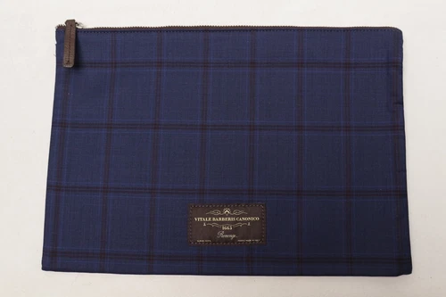 Vitale Barberis Canonico Revenge Cloth Zip Pouch Bag Blue Check 150s Wool Italy