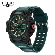 LIGE Men Watch Big Digital Analog LED 50M Waterproof Sport Diver Male Wristwatch