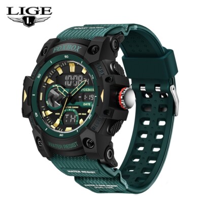 LIGE Men Watch Big LED Digital Analog Dial Waterproof Sport Diver Man Wristwatch