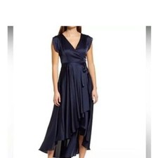Women's Lulu's Fallen For You Satin High Low Maxi Dress Navy Sz Sm NWT No Tie
