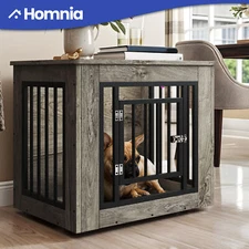 27" Dog Crate Furniture Chew Proof Iron Wood Side Table Kennel for Small Dogs