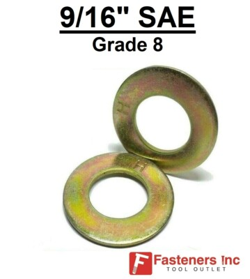 #ad #ad 9 16quot; SAE Flat Washers Thru Hardened Grade 8 Yellow Zinc Choose Qty 1 5 32quot;OD $221.32