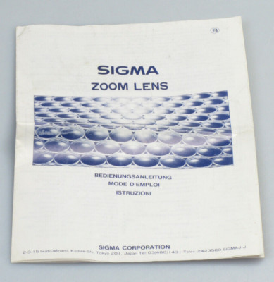 Sigma Bedienungsanleitung Anleitung für Sigma Zoom Lens - gebraucht