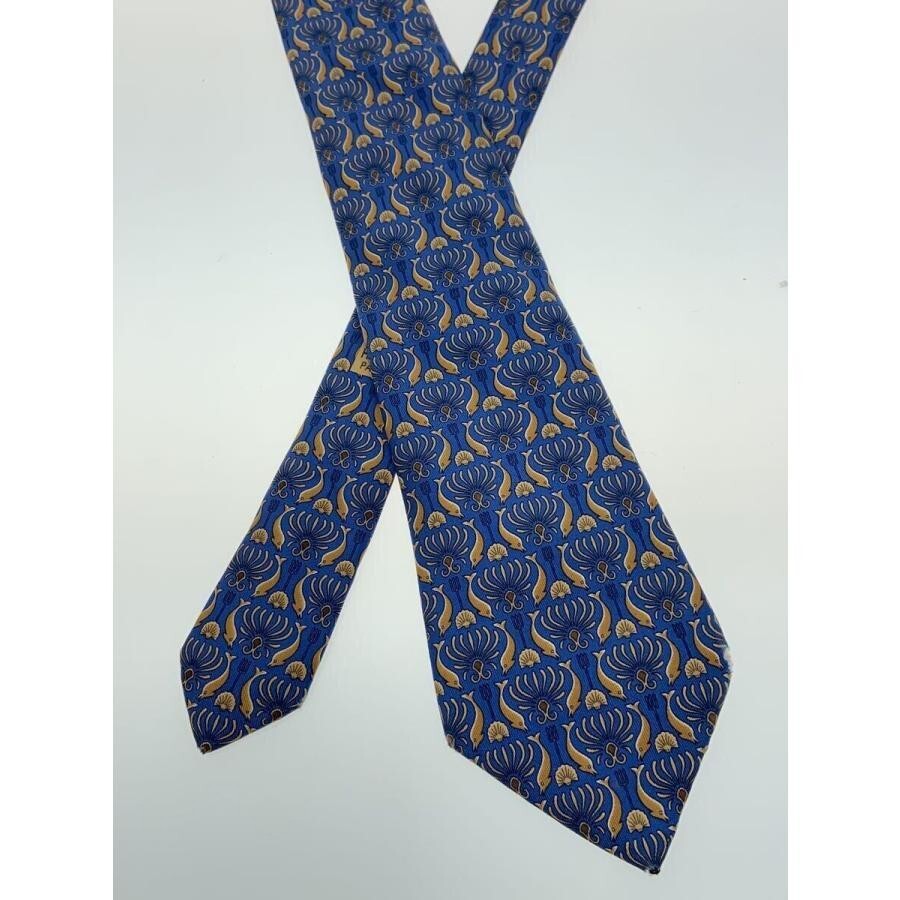 HERMES Neck tie Silk Navy Blue Logo japan seller N1207 46 Made in