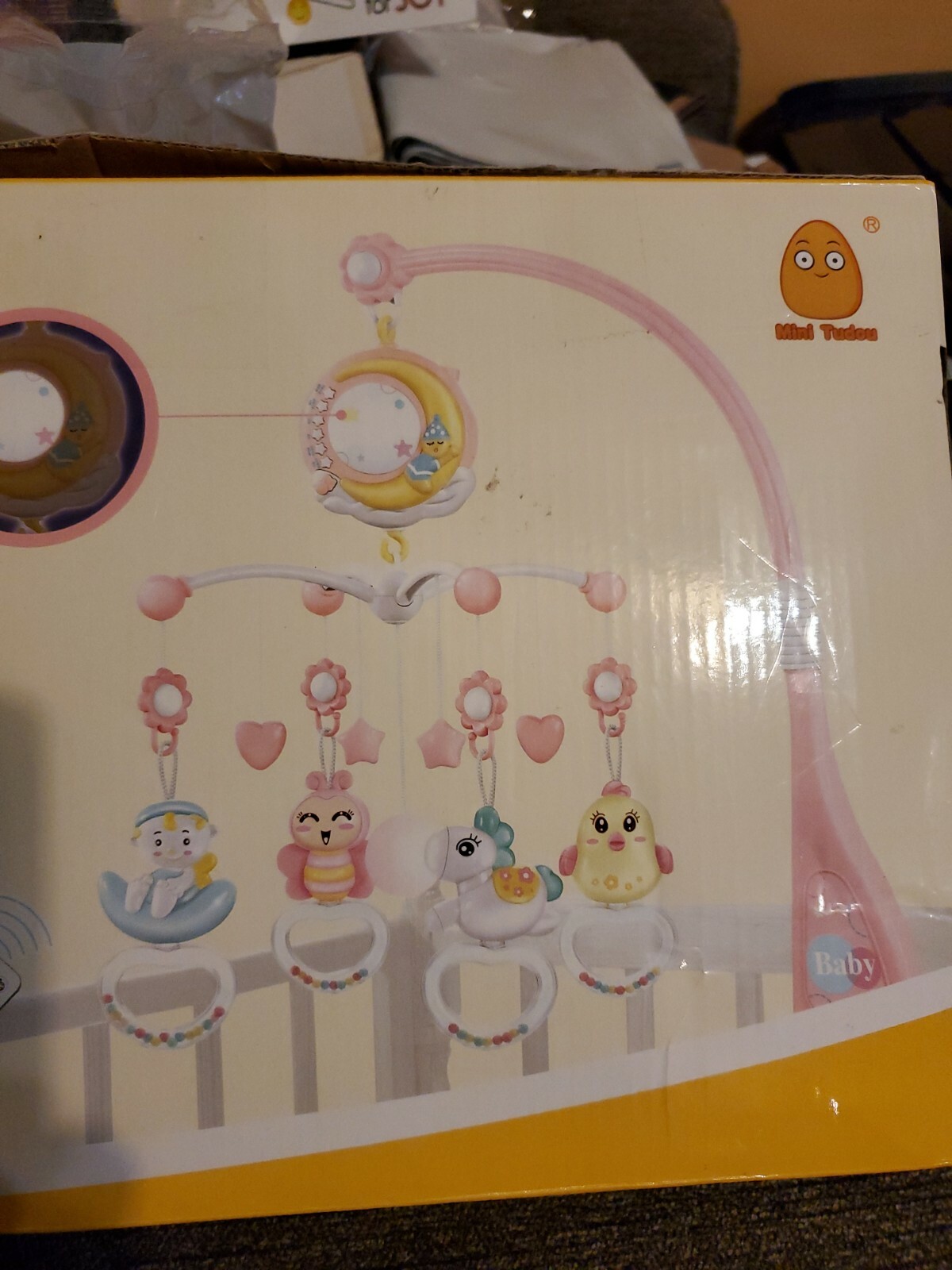 Mini Tudou Girls Baby Crib Toy Mobile Musical Lights RC Remote Control