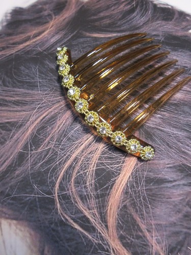 Aztec Circles Gold tone Crystal French Hair Comb handmade - Picture 2 of 12