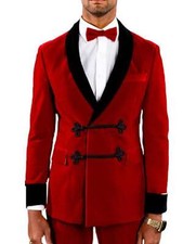 Red Velvet Coat Groom Wedding Tuxedo Jacket Dinner Prom Party Frogging Blazer