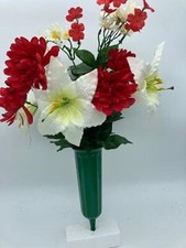 Silk Flower Red Mum White Lilly Bouquet Vase