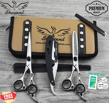New Professional Barber Hairdressing Scissors Set Silver Edition Razor Kit 6.5"