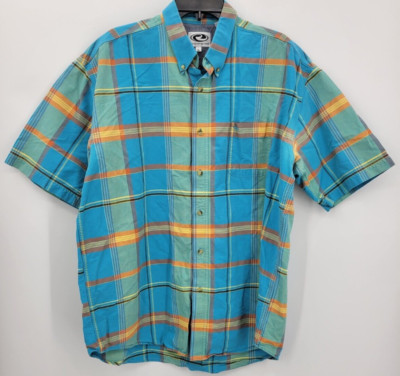 Roper Shirt Mens XL Blue Plaid Short Sleeve Button Up Preppy Colorful Cotton