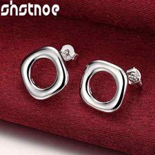 925 Sterling Silver Hollow Square Stud Earrings Women's Birthday Fashion Jewelry