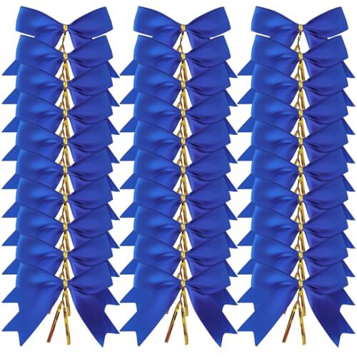 50pcs 3-1/2 Inch Blue Satin Ribbon Bows with Twist Tie Bows for Christmas Tre... - Picture 2 of 9