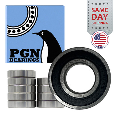 (10) 6004-2RS Premium Rubber Seal Ball Bearing C3 EMQ, 20x42x12, 6004 2RS 6004rs