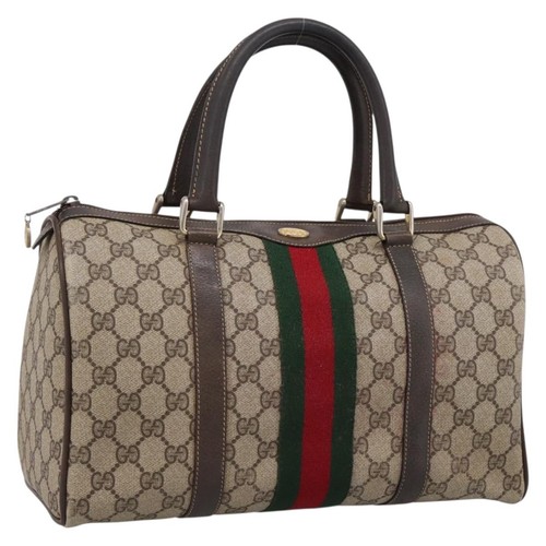 GUCCI GG Supreme Web Sherry Line Boston Bag PVC Beige 10 012 3842 Auth 199377