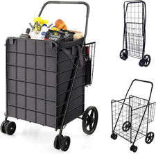 Folding Shopping Cart for Groceries, Upgraded Jumbo Grocery Cart with Waterproof