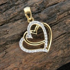1 Ct Round Cut Simulated Diamond Double Heart Pendant 14K Yellow Gold Plated
