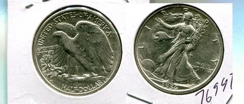 1936 D WALKING LIBERTY SILVER HALF DOLLAR AU 7699T
