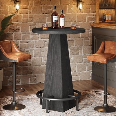 Bar Table, 37.4'' High Round Pub Table for Small Bars, Dining Room, Kitchen-Black
