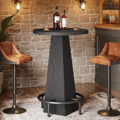 TRIBESIGNS Bar Table, 37.4" High Round Pub Table for Small Bars, Dining Room, Kitchen-Black