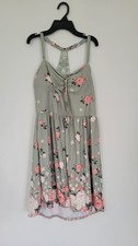 Green Pink White Floral Sleeveless Strappy Lace Back V-Neck Sundress Short Dress