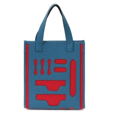 Hermes Petit H Tote Bag Canvas Leather Rouge Red Blue Width 9.8in Height 11in 99
