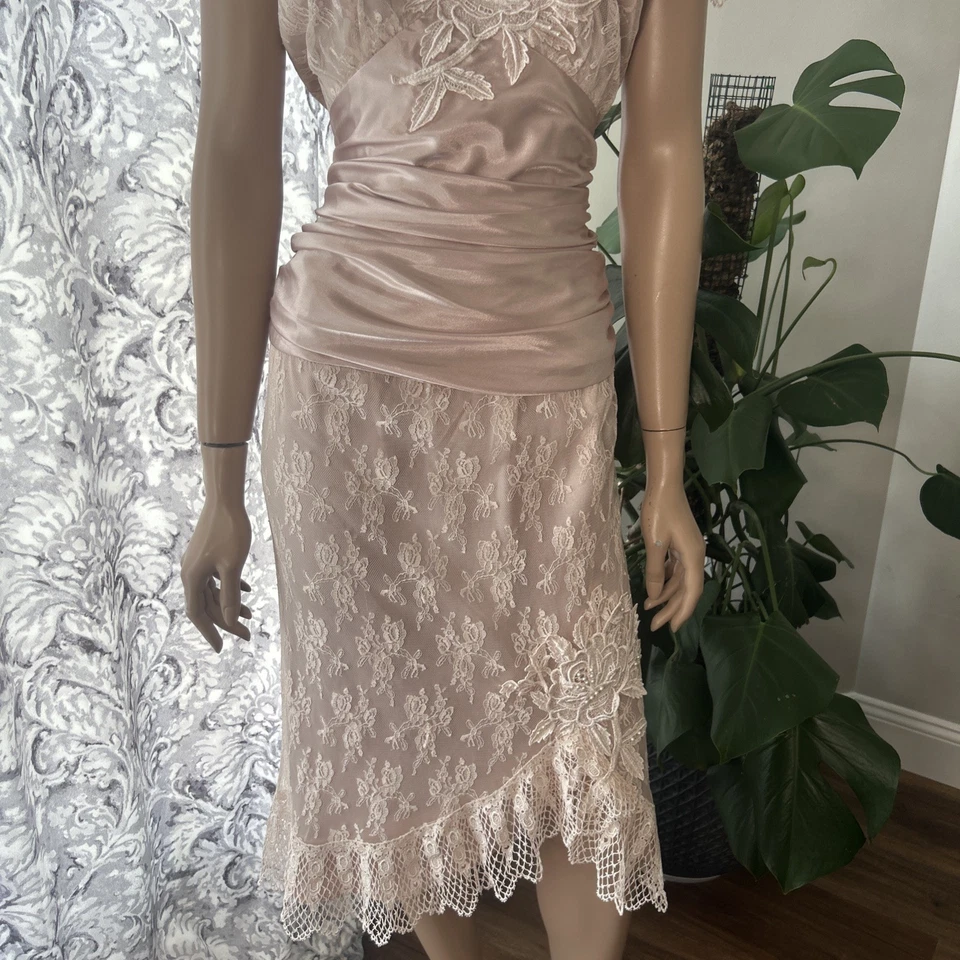 Cachet By Bari Protas Vintage 80s Romantic Satin Lace Dress Lace - Image 4 of 4