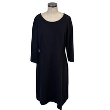 Talbots Ribbed Knit Fit and Flare Dress 16 Black 3/4 Sleeve